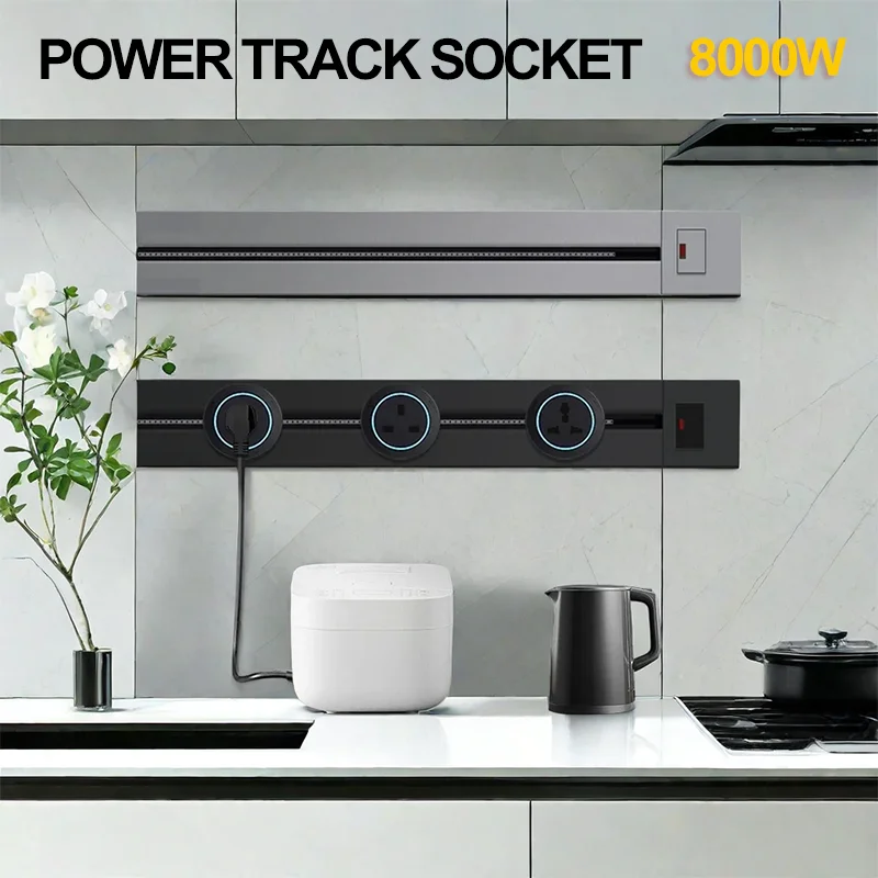 

Wall Power Track Socket UN EU UK US Standard Universal Home Kitchen Aluminum Socket 40cm 50cm, Built-in Socket on Countertop