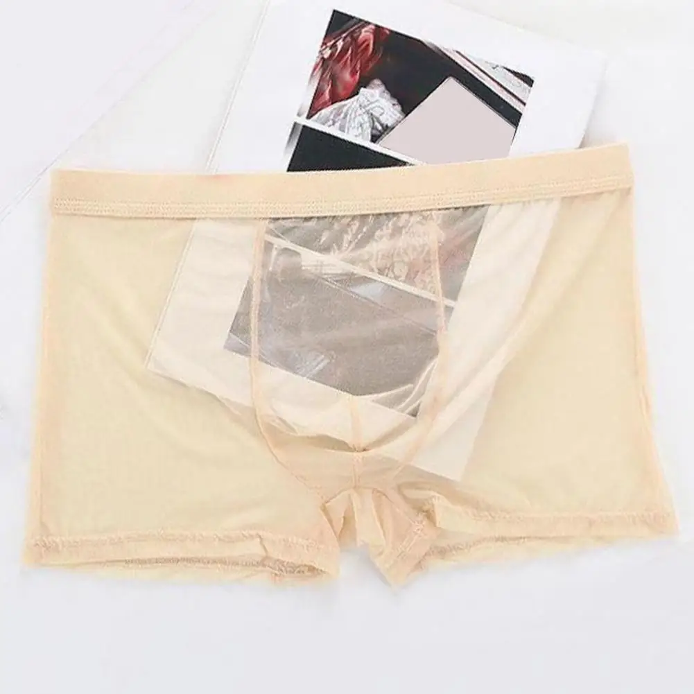 Men See Through Underpants Breathable Solid Color Ice Silk Elastic Waist Polyester Quick Dry Mesh Men Boxers Underwear Lingerie image 5