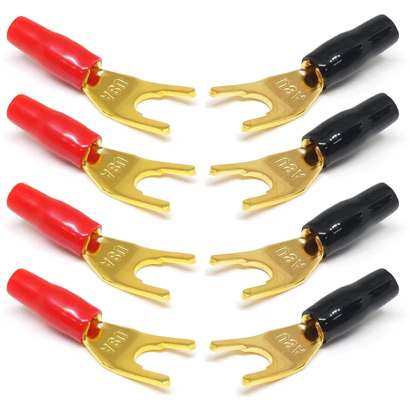 8PCS Gold Plated Y/U Shape Spade Fork Banana Plug Jack Plug Banana Plug Solderless Speaker Cable Power Terminal Connector
