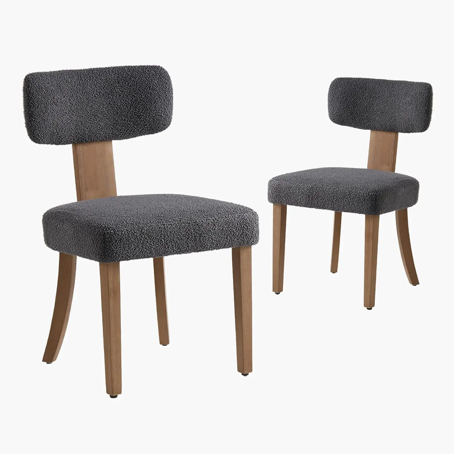 Kitchen Chairs Set of 2, Modern Boucle Chairs with Upholstered Curved Backrest & Seat, Hardwood Frame, Dark Grey