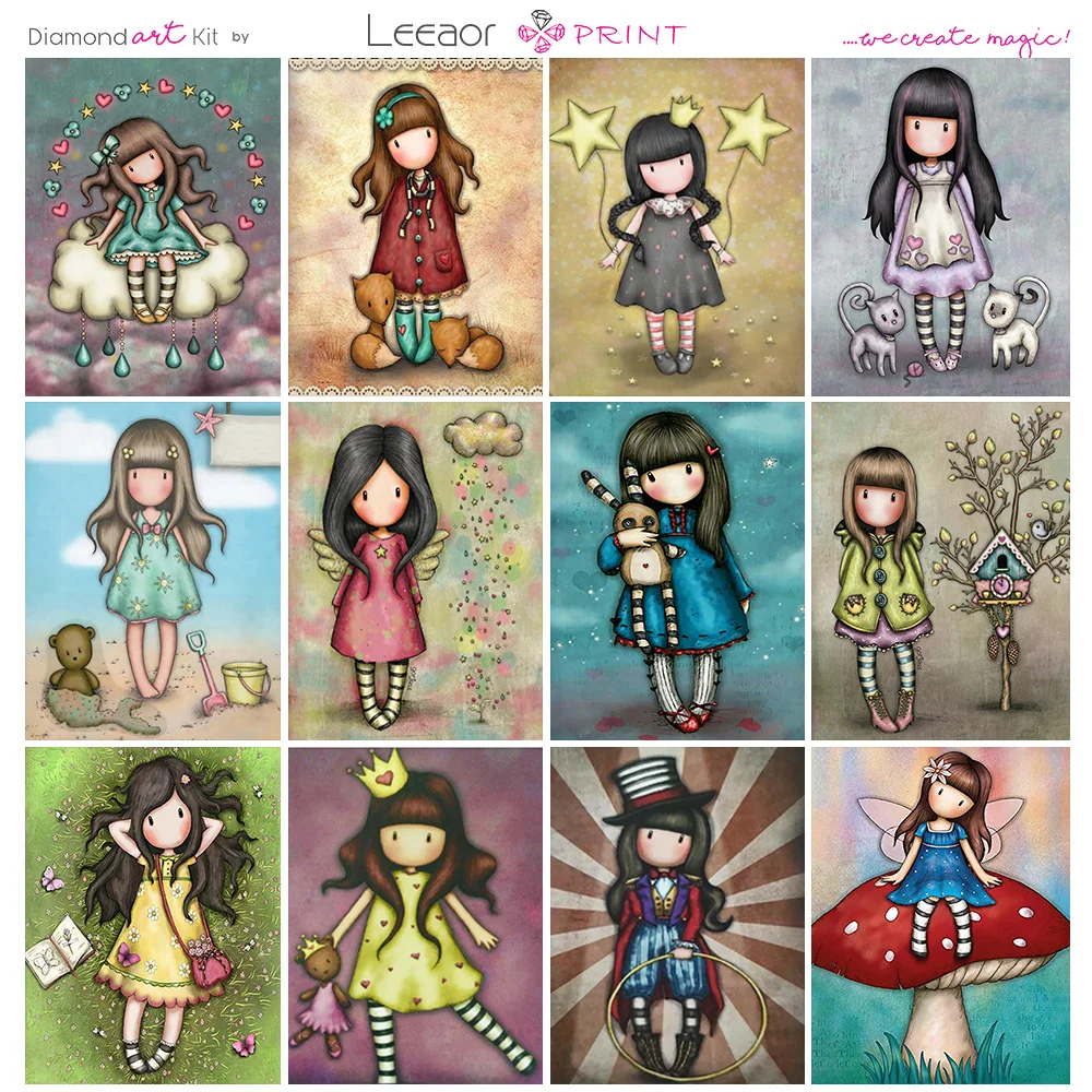 Conjunto de pintura de diamante 5d de personaje, muñeca de niña de dibujos animados, punto de cruz, mosaico bordado para niños, decoración del hogar, regalo de arte de Navidad Diy