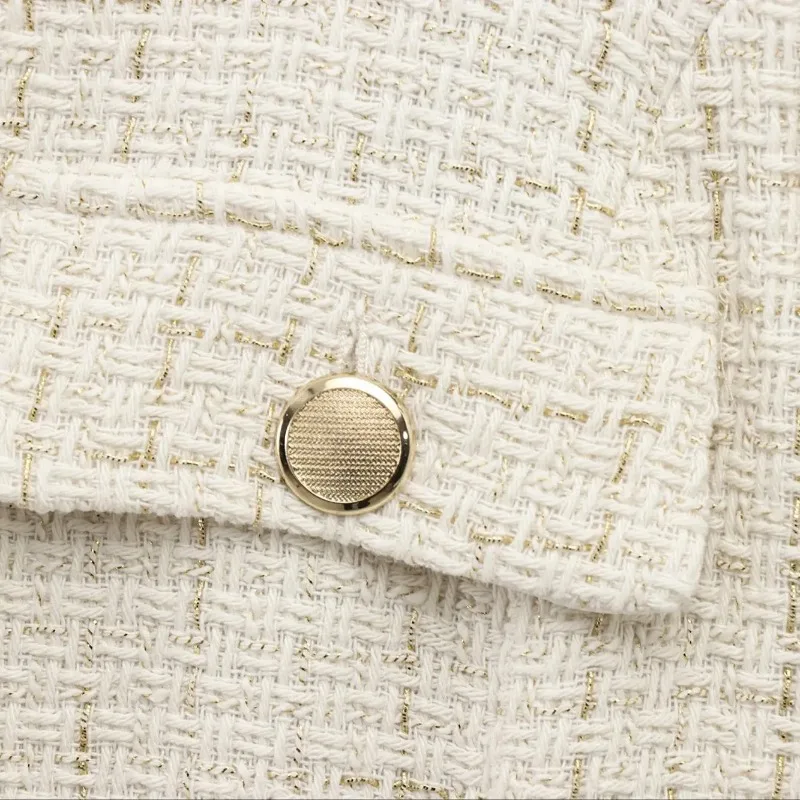 SMVP الخريف الشتاء النساء تويد واحدة الصدر سترات أنيقة معطف طويل الأكمام منقوشة سترة امرأة الملابس الملابس في الهواء الطلق سيدة