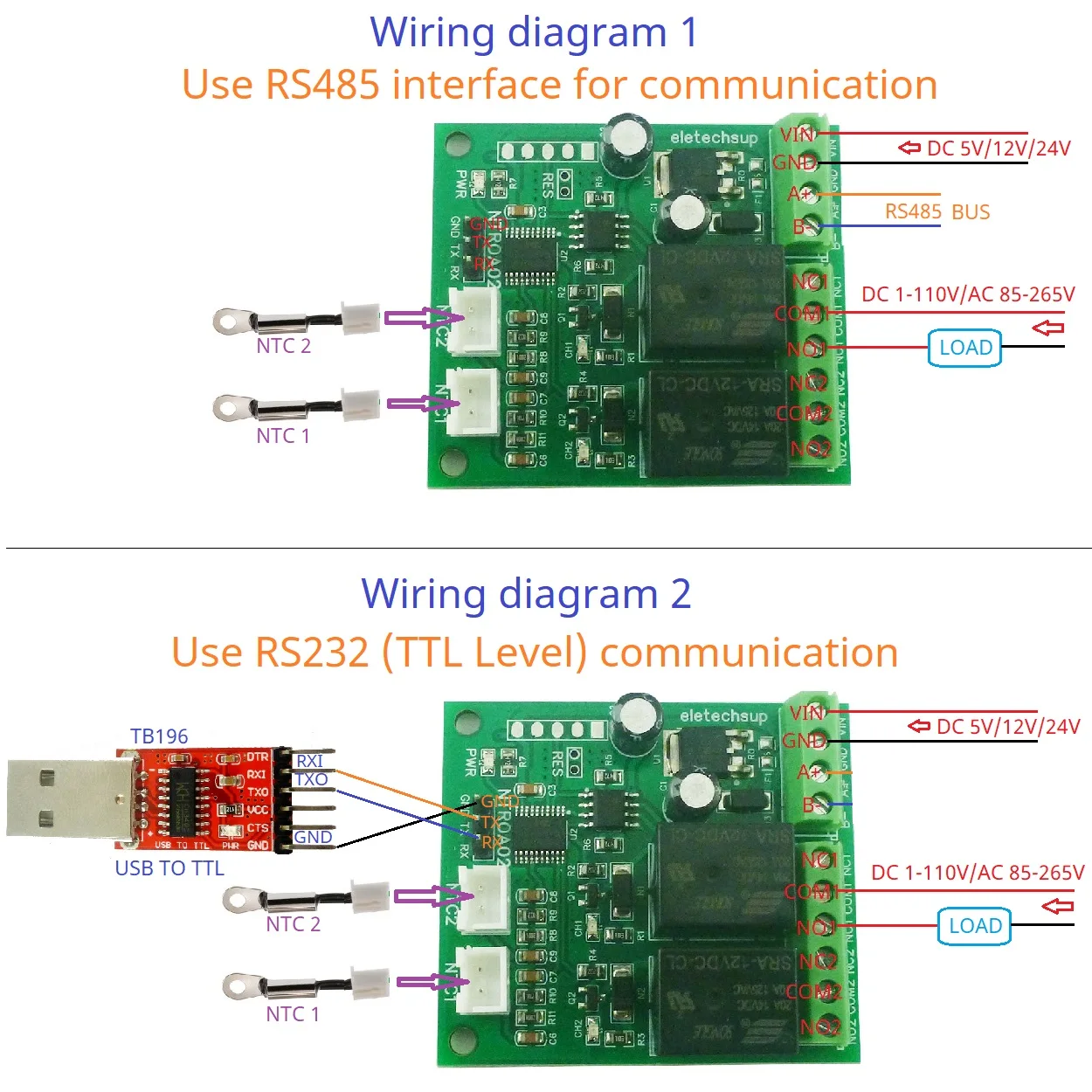 Multifunctional 2 IN 1 NTC Relay Temperature Acquisition Module Analog Digital PLC IO Expanding Board TTL232 RS485 DC 5V 12V 24V