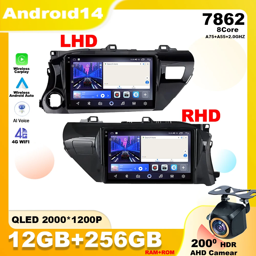 

Android 14 For TOYOTA HILUX PICK UP AN120 2015-2020 RHD LHD Car Radio Player Multimedia Navigation GPS 4G WIFI BT Head Unit QLED