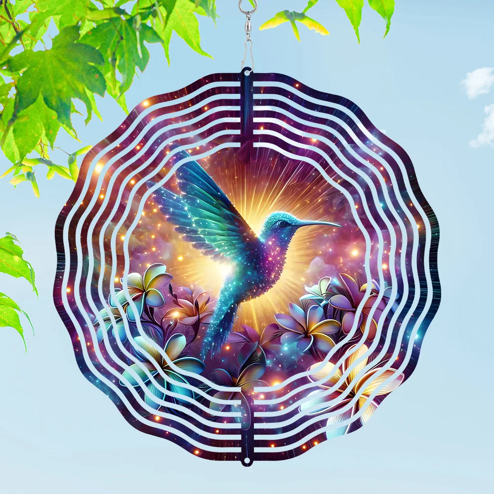 1pc 3D Hummingbird Wind Spinners for Yard Garden Patio Decor, 10in Outdoor Iron Wind Spinner Unique Gift Holiday Wind Sculptures