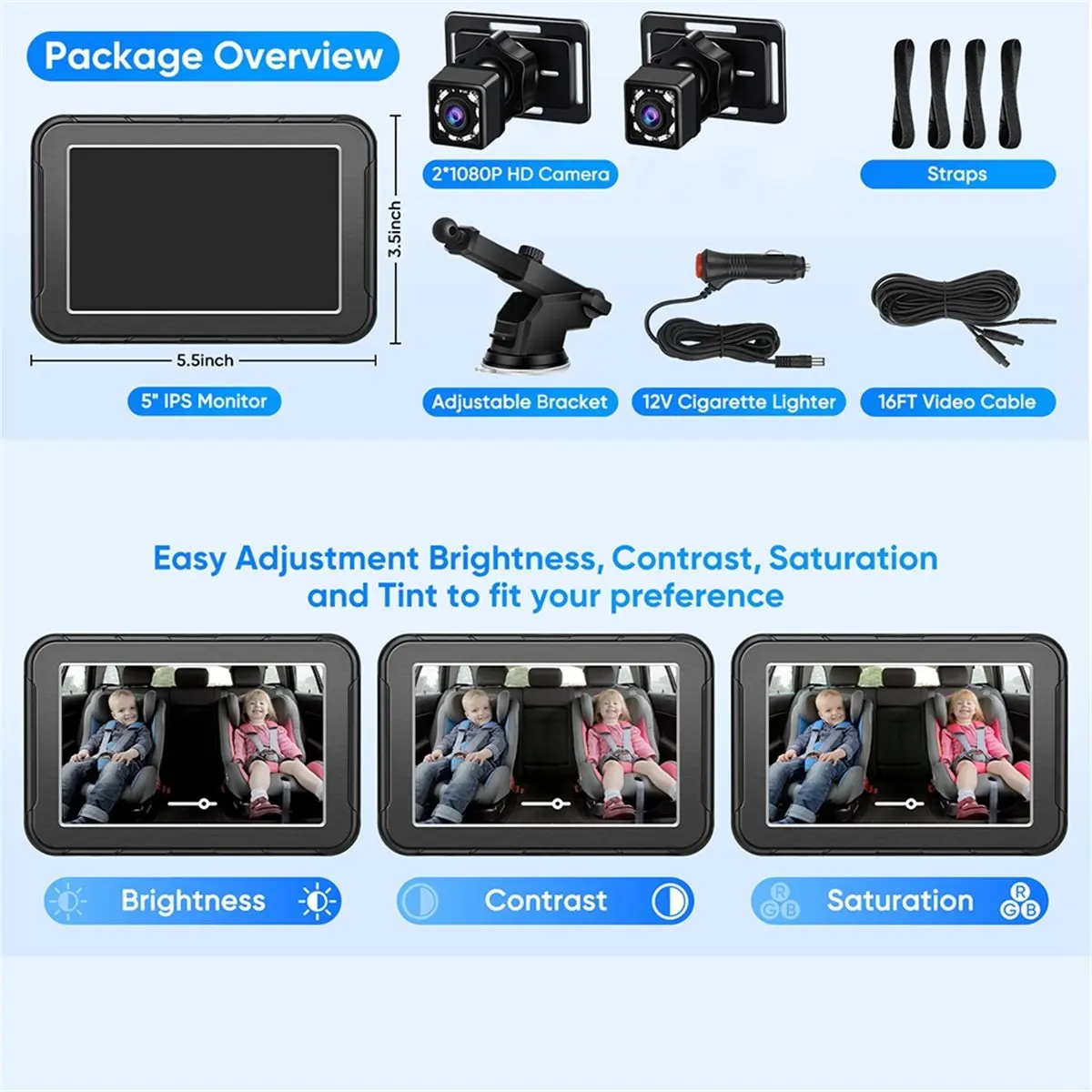 

AD10 1080P Автомобильный видеоняня, камера заднего вида для велосипеда с 5-дюймовым экраном и ночным видением для горного велосипеда