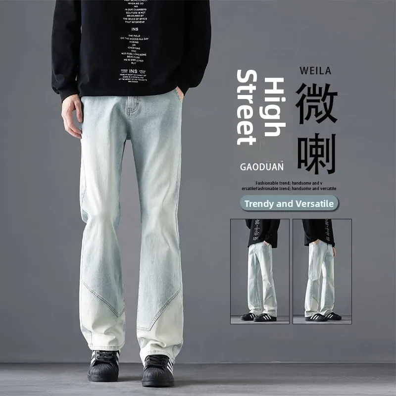 

Faionable Men's Bell Bot Jeans Neutral Sle Retro Luxury High Waist Straight Leg Casual Pants for Young Men in China
