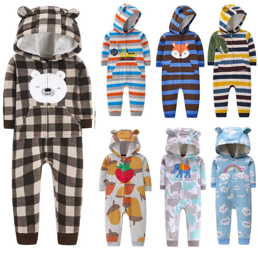 Infant Baby Romper 6-24Months 2024 Autumn Winter Warm Babi Kids Boy Girl Clothes Coral Fleece Hooded Babe Animal Jumpsuit