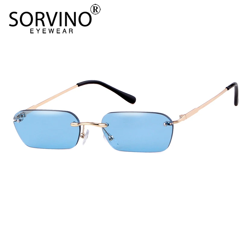 SORVINO Retro Shades for Women Small Rectangle Sunglasses Men Luxury Brand Designer Rimless Tiny Blue Red Black Sun Glasses P315