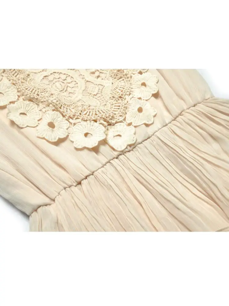 Lady's Long Cake Dress 2025 Spring And Summer Stand Collar Hook Hollow Out Embroidery Pleated Women's X-Long Dresses