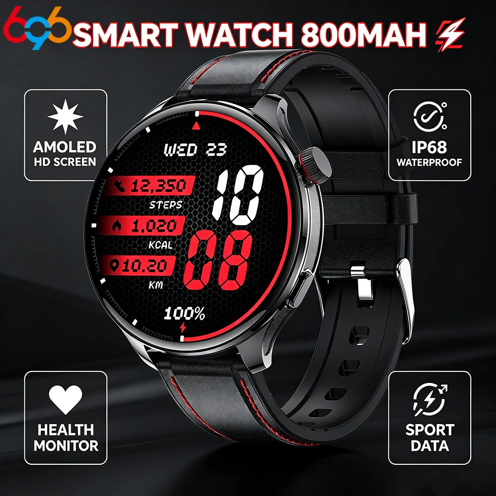 

800mAh Large Battery 1.75" AMOLED Fitness 110+ Sports Modes BT Call Health Monitor Outdoor GPS Sports Tracking Smartwatch Men