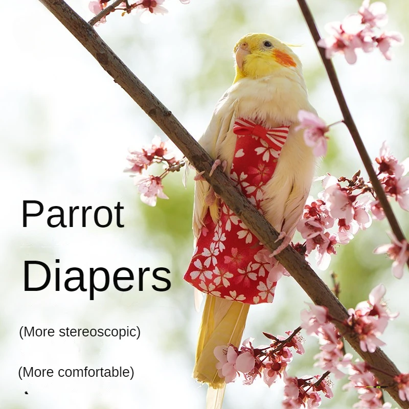 

Washable Parrot Diaper with Bowtie, Cute Fruit Floral, Cockatiel, Pigeons, Small, Medium, Large Pet Birds, Flight Suit Clothes