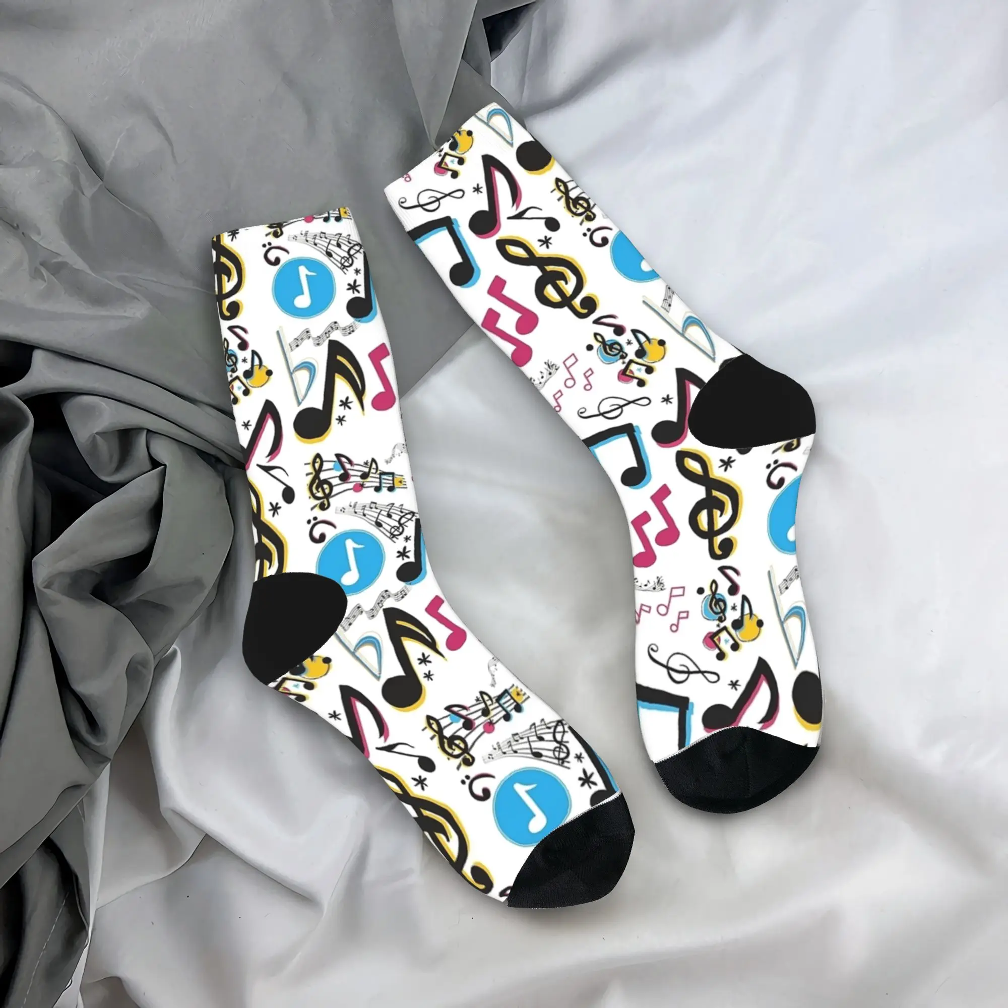 

Носки с рисунком музыкальных нот, кавайные чулки, осенние нескользящие носки для пар, теплые мягкие спортивные носки для бега с графикой