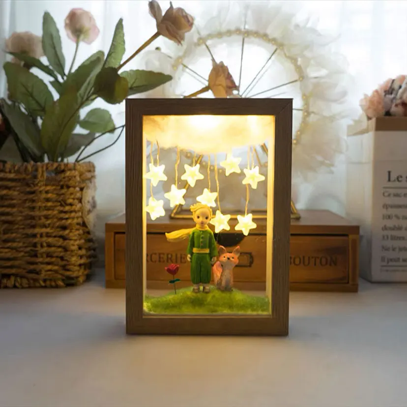 The Little Prince Night Light Handmade DIY Photo FrameStarry Fox Rose Fairy Tale Home Decor Bedroom Lamp Ornament Birthday Gift