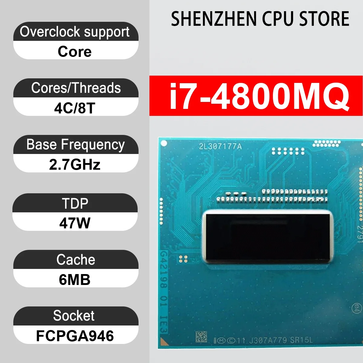 Intel Core i7-4800MQ 4 Core 8 Thread 2.7GHz 47W 6MB Cache 22nm FCPGA946 SR15L DDR3L 1333/1600 MHz Haswell HD Graphics 4600