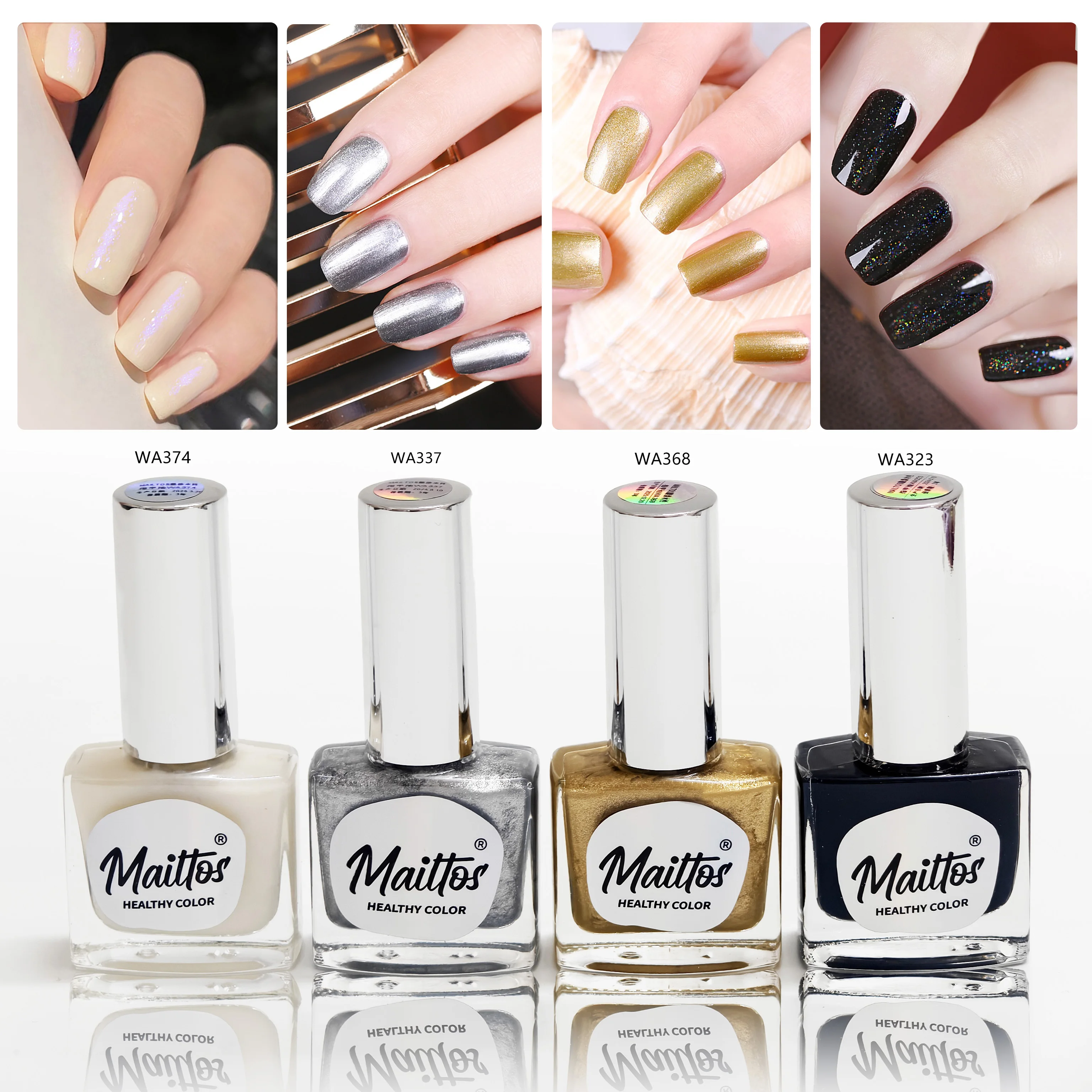 

12mlx4 [323/337/368/374] Luxe Base Tone Quad, Water-based Nail Polish, Oderless, dry quickly, No need lamp, easy tear