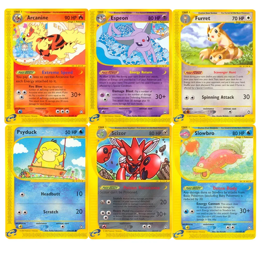 

Pokemon Cards Foil Flash Card E-Card Series Scizor Furret Slowbro Espeon Tyranitar Psyduck Pokemon Trading Cards Proxy Card