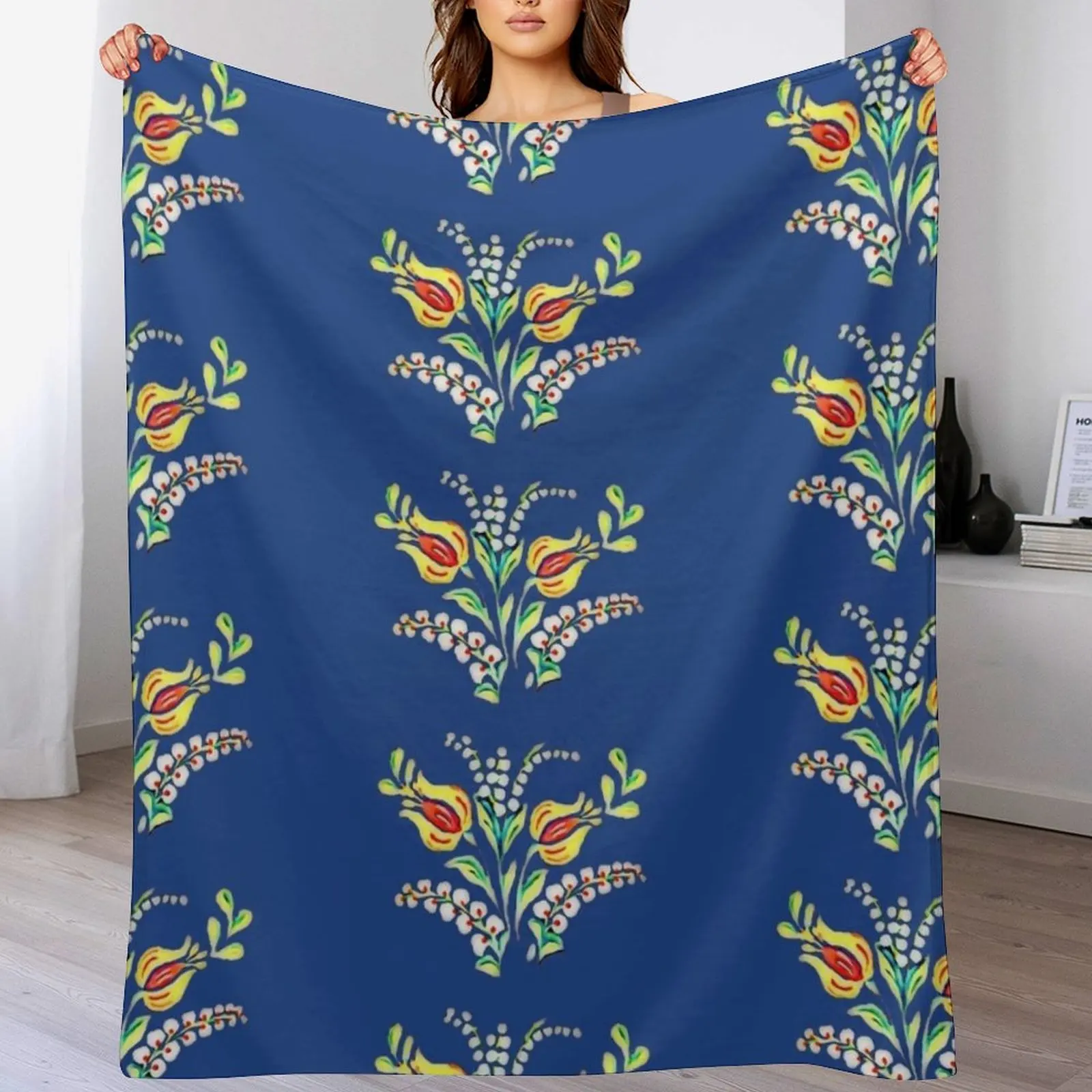 

Yellow white Hungarian floral motifs - folk art Throw Blanket Soft Comforter Blankets