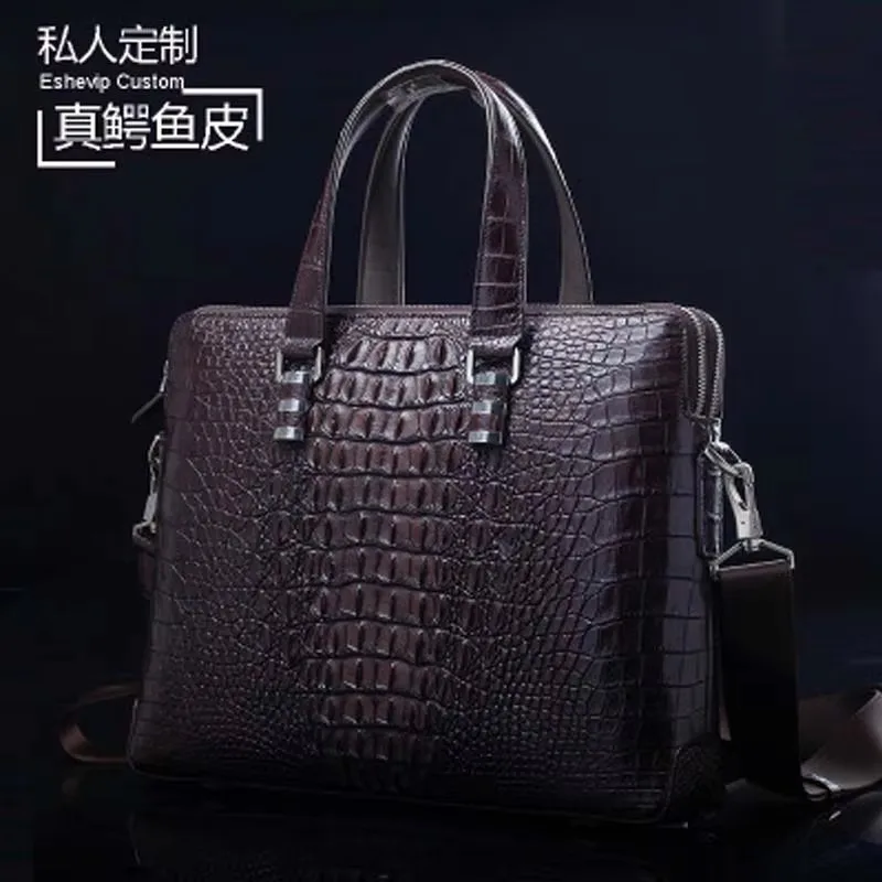 ourui  new  male men briefcase brown  male crocodile bag men handbag