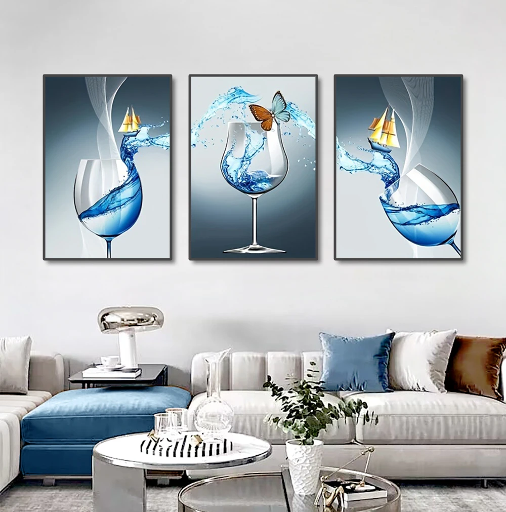 Abstract Wineglass Wine Wall Art Canvas Prints Luxury Design Dinning Room Posters Painting For Living Room Home Wall Art Decor