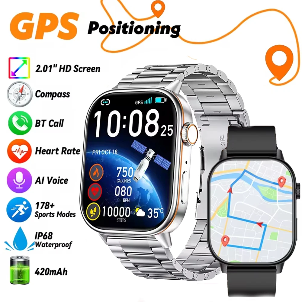 

GEJIAN 2025 For Android IOS GPS Smart Watch Women 2.01" HD Screen Heart Rate Bluetooth Call Compass Waterproof Men Smartwatches