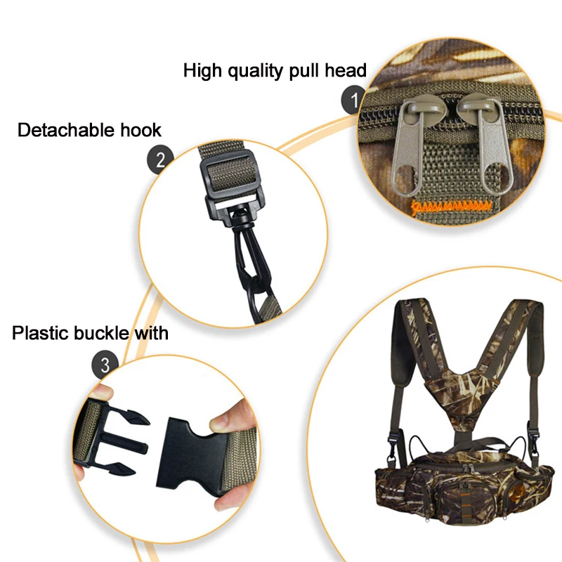 Outdoor Hunting Fishing Fleece Shoulder Waist Bag Hiking Mountaineering Hunting Bag Large Capacity 7 Storage Pockets