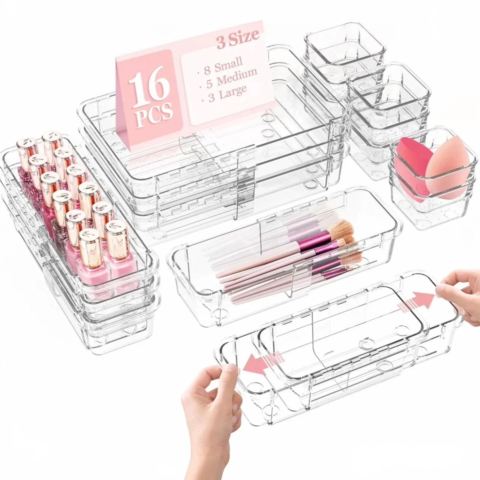 Extendable Drawer Organizer Set 16 Pieces Adjustable Expandable Drawer Organizers Clear Plastic