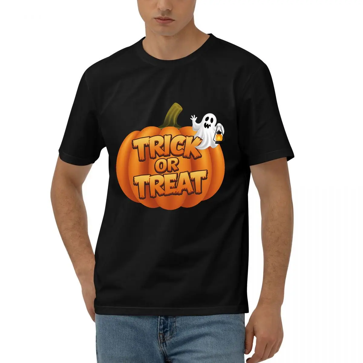 تي شيرت "خدعة أو علاج" بنمط طباعة الهالوين فضفاض ومريح من القطن الخالص بأكمام قصيرة للرجال والنساء #4