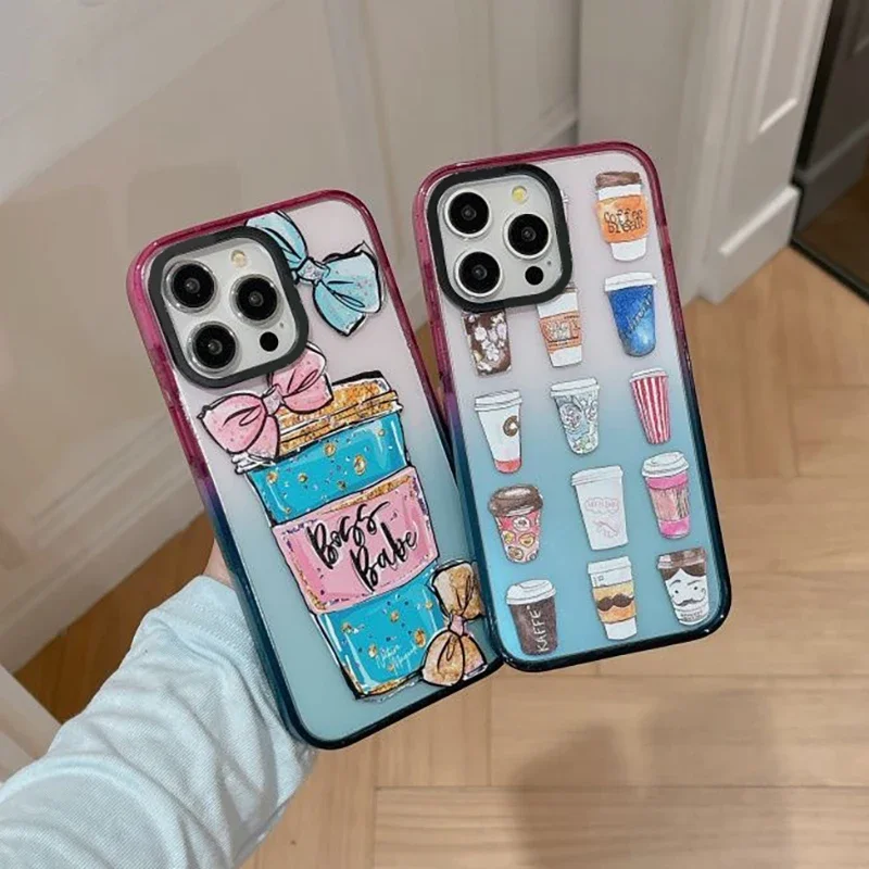 

Coffee Cup 2.0 Acrylic Colorful Border Phone Case Cover for IPhone 11 12 13 14 15 Pro Max Case for IPhone 15 Pro Max