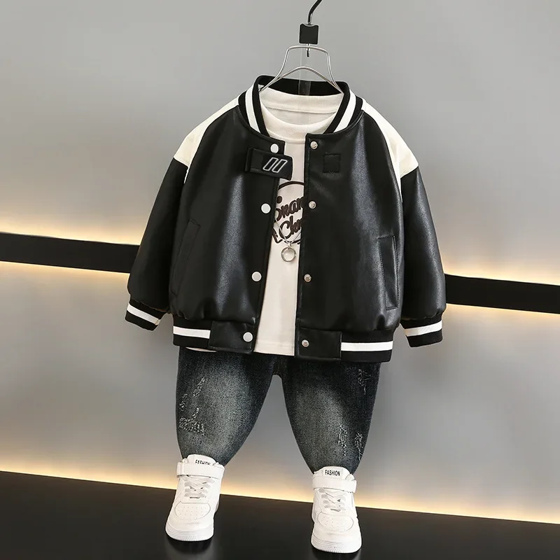 

Boys' Leather Jacket Autumn Wear 3-8 Year Old New Children's Korean Westernized PU Jacket for Children's Handsome Motorcycle Top