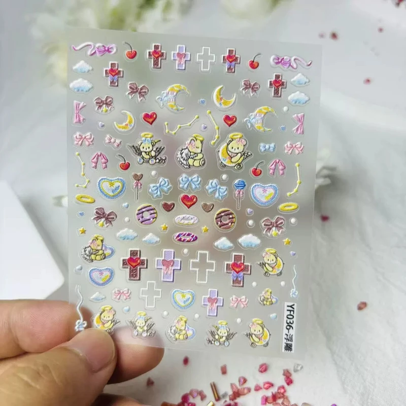 Cute Angel Bear Cartoon 3D Relief Stickers Aesthetic DIY Decoration for IPad Case & Phone Case Lovely Mini Girls' Nail Art Decal view 4
