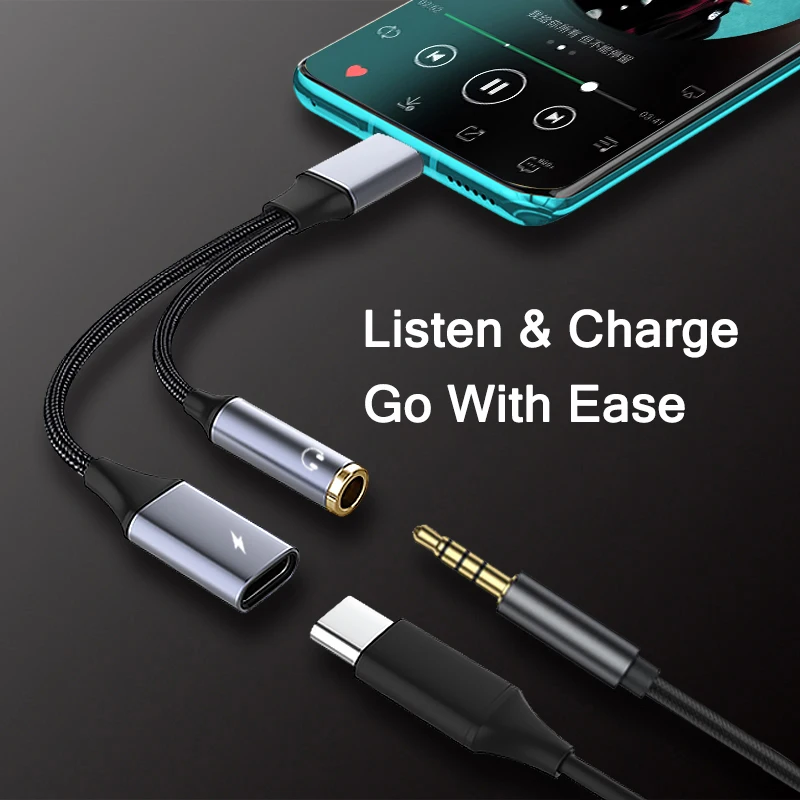 2 in 1 USB C To 3.5mm Headphone Jack Adapter Type C PD 60W Charge Audio Aux Adaptor For iPhone 15 Series Samsung Xiaomi Huawei