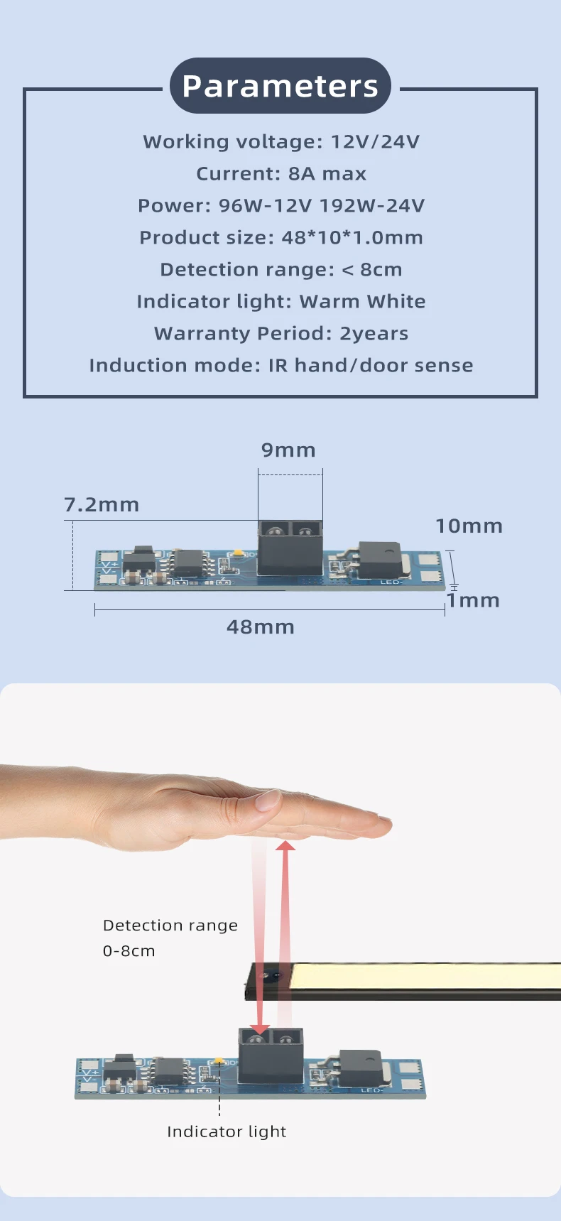 LED-Sensorschalter für Kurzstrecken-Näherung 12V 24V 8A Schrank für Lineare Streifen Aluminiumprofil IR-Sensoren Handbewegungsschalter – Detail 4