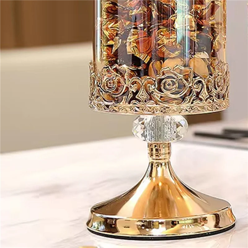 

ABGE-2X European Crystal Glass Storage Jar With Lid Rose Candy Jar Gold-Plated Storage Decorative Ornaments S
