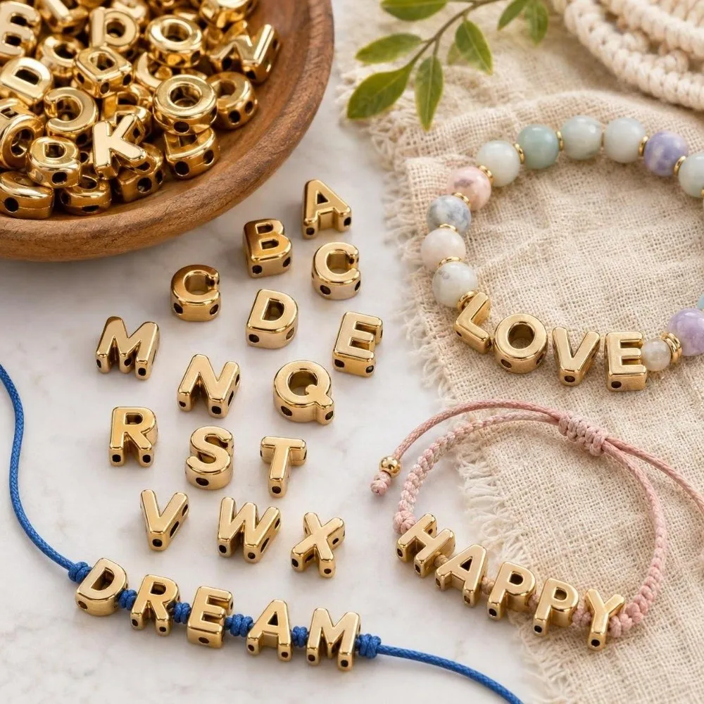 26PCS Marble Texture Acrylic Letter Beads Colored Large Hole DIY Craft Beads Transparent Loose Bead Name Bracelet Beads Necklace