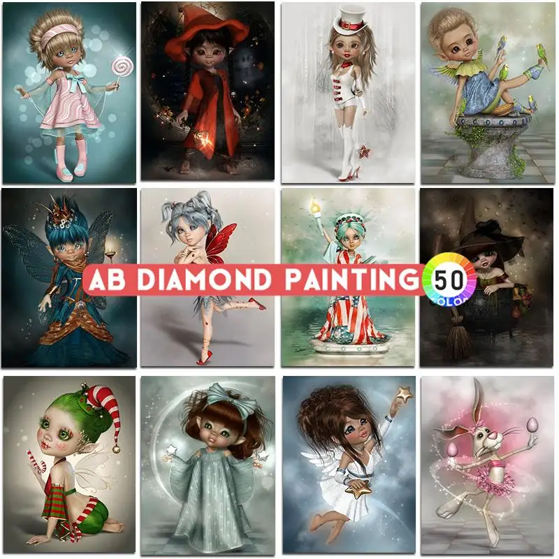 AB Diamond Painting Kit Cartoon Joker Girl Angel Baby 5D DIY Embroidery Mosaic Cross Stitch Paint Art Wall Stickers Home Decor