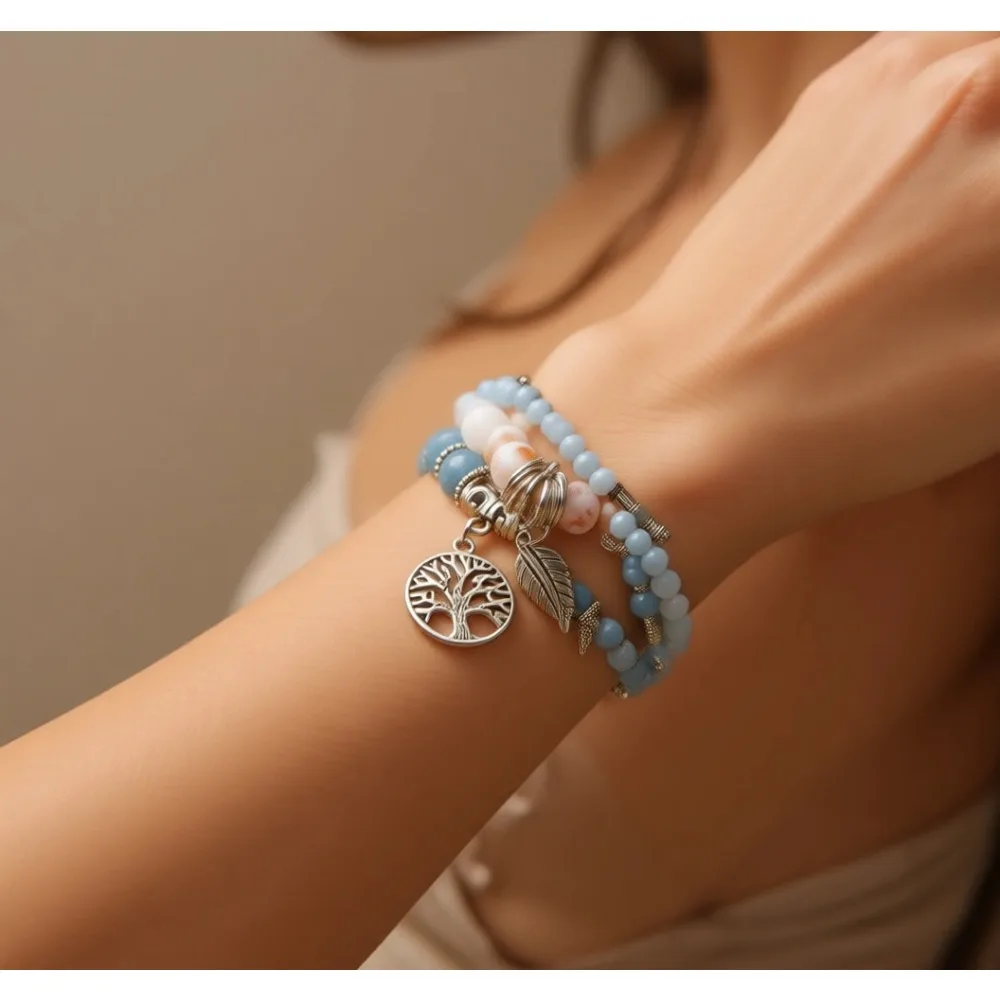 

Браслеты из целебных кристаллов для женщин, 8 мм, из натурального камня, эластичные, с символом Древа Жизни, подарок