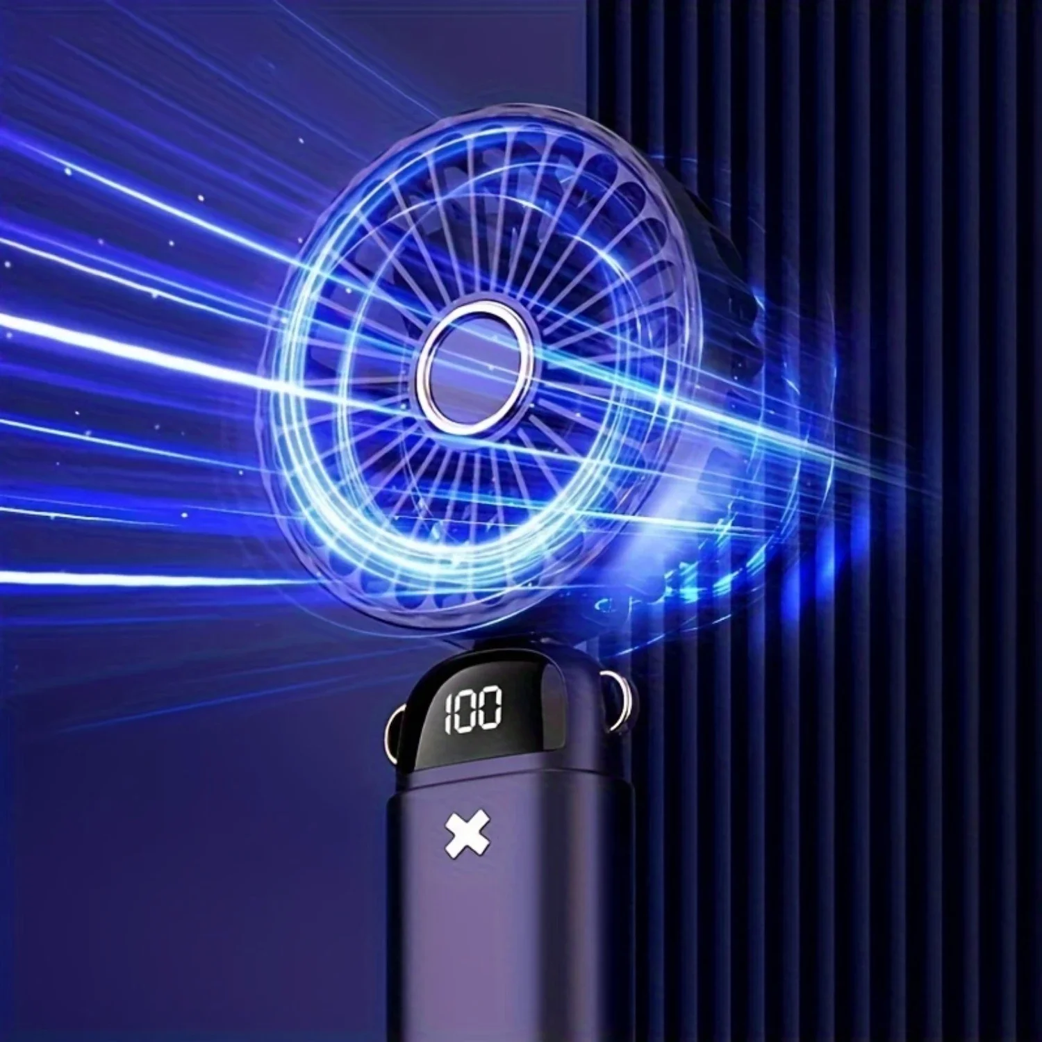 1pc, Portable USB Fans, Handheld Or Neck Hanging, 5-Speeds, Digital Display, Rechargeable, 7.4x3.5x1.8 Inches, Multipurpose Plas