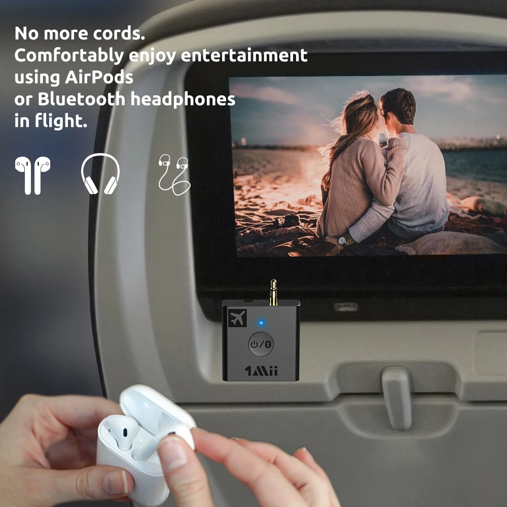 جهاز إرسال صوتي بلوتوث 5.3 مع aptX الكمون المنخفض لنظام الترفيه في الطيران، محول HiFi Bluetooth AUX