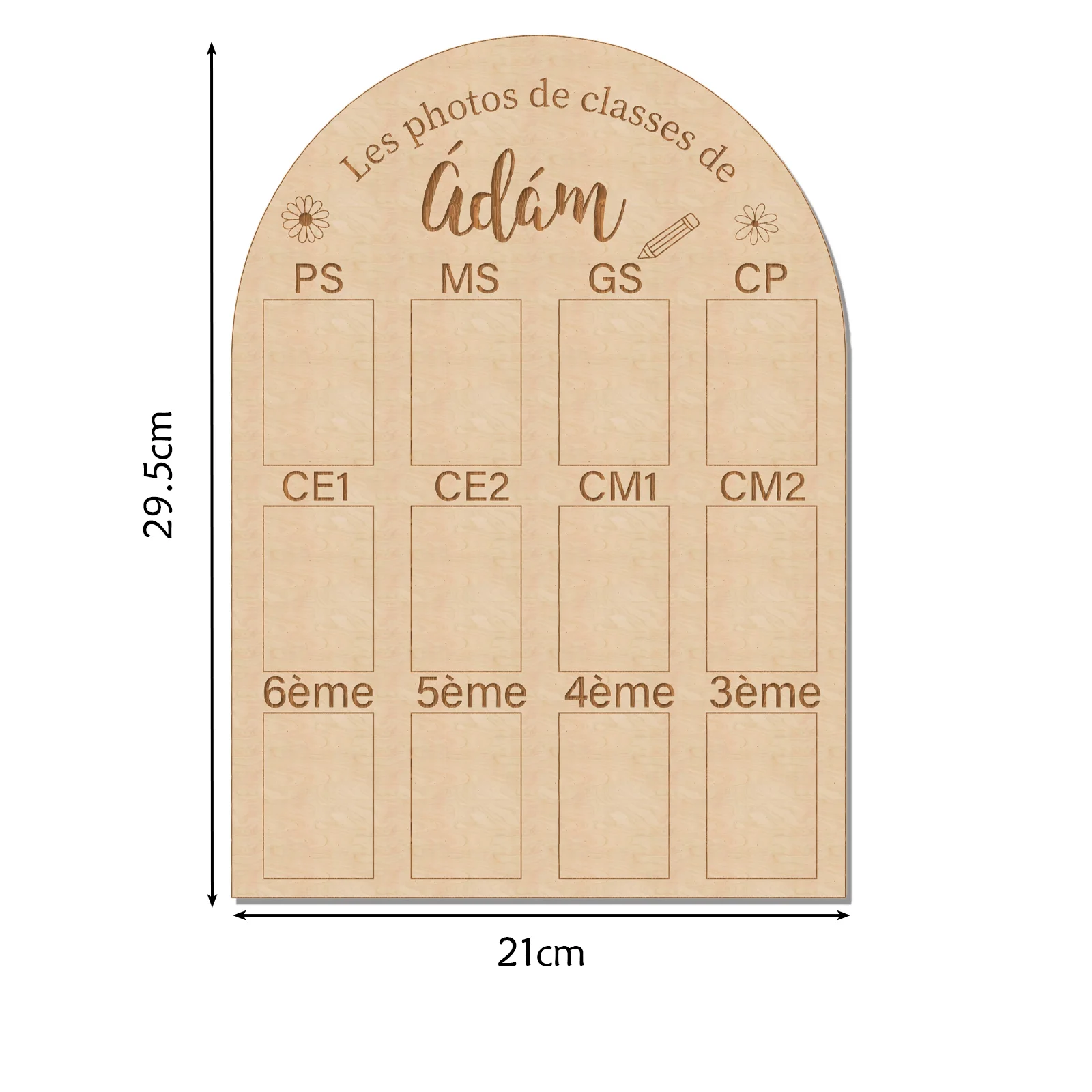 Picture 3: Personalized French School Photo Board - Wooden 29.5x21cm with 12 Slots, Custom Name like Adám, PS to 3ème, 5 Color Options