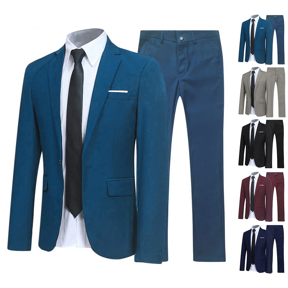 

Men Single Breasted Blazer Trendy Suit Gentleman Jacket + Tie + Shirt + Pants Set Wedding Party Suits Matching Sets