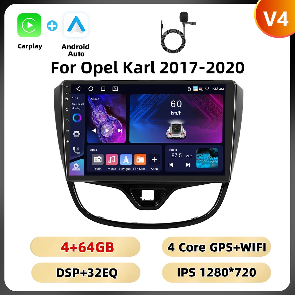 Podofo 10.1 '8core Autoradio Voor Opel Karl 2017-2020 Multimediaspeler 8 128G Carplay Android Auto Navigatie Rds Bt Autoradio