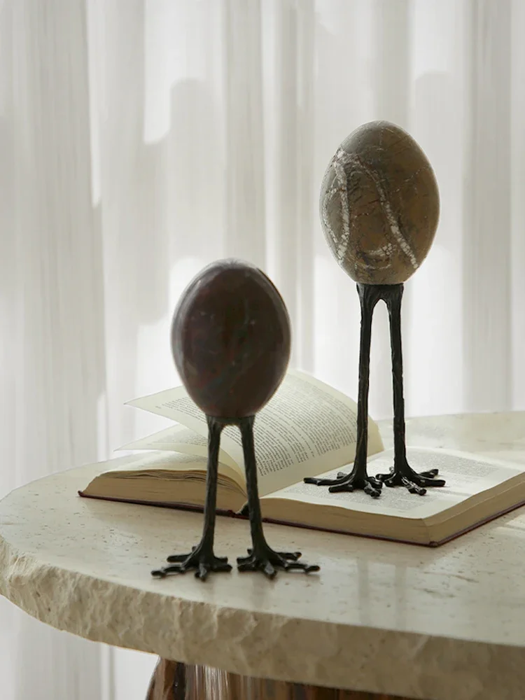 Luxury Natural Marble Egg Shaped Decor for Table and Shelf Vintage Claw Shaped Home Ornaments for Living Room Bedroom Cabinets