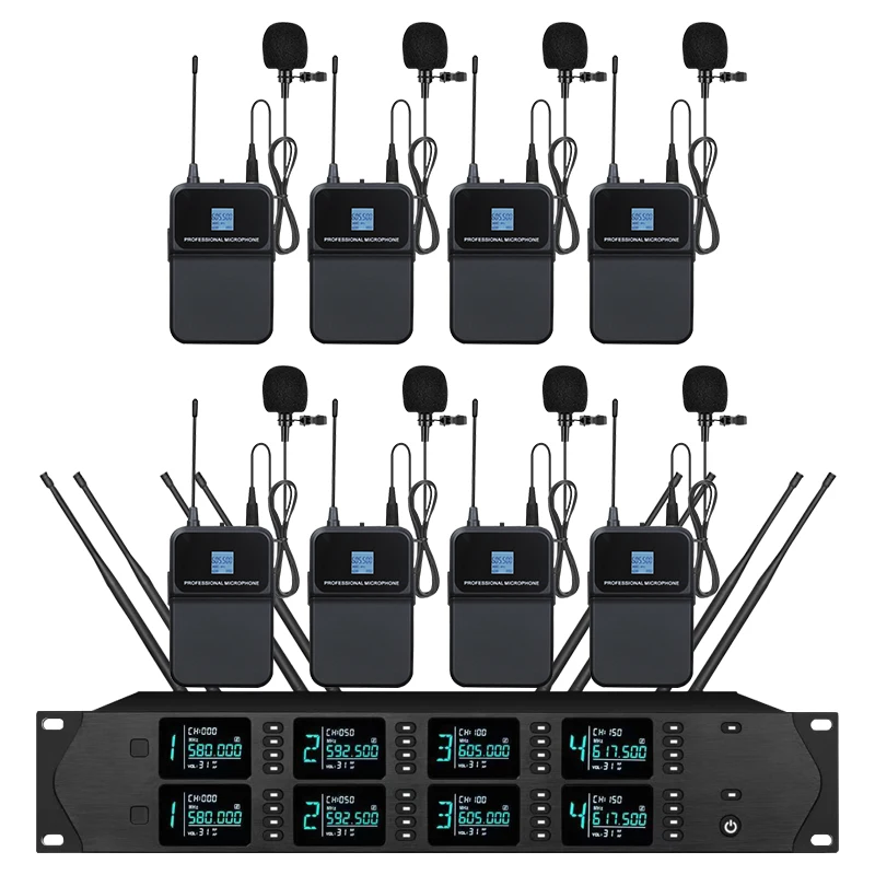JYPY Microfono wireless UHF professionale Microfono lavalier portatile a 8 canali per microfono a fascia per performance sul palco
