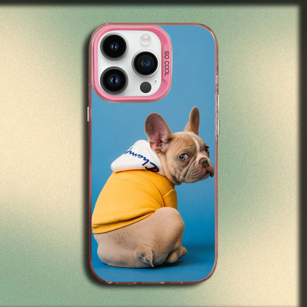 الفرنسية البلدغ الكلب الحيوانات الأليفة حالة الهاتف آيفون 16,15,14,13,12,11,Mini,Pro,MAX الوردي ماتي غطاء سيليكون #6