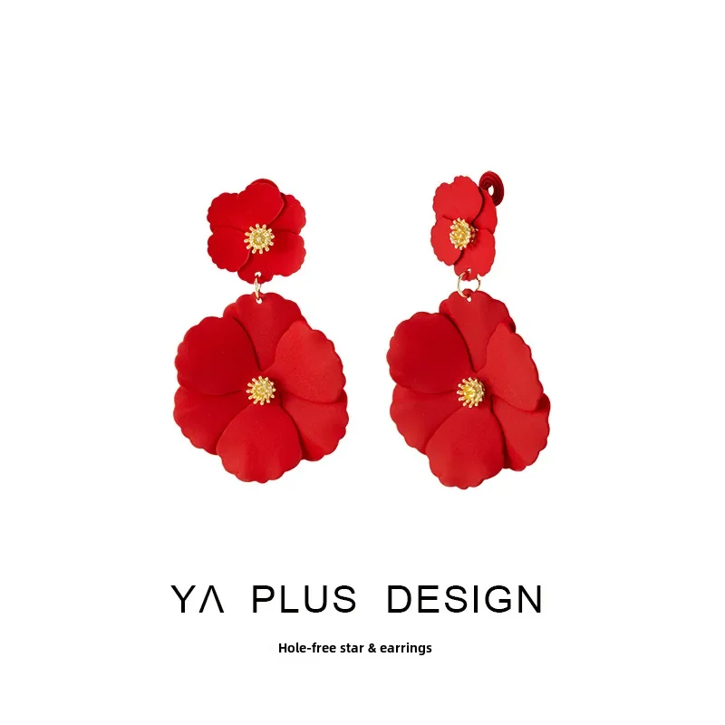 أقراط طويلة بنمط هونج كونج عتيقة ، ملمس راقي ، تفاصيل زهور غنية ، لا حاجة لثقب الأذن ، مشبك ، هدية السنة الجديدة المبهجة #1