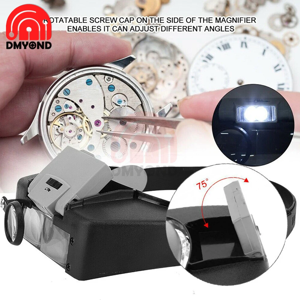 

Glasses Magnifier Headband Magnifier Led Light Head Lamp Magnifying Glass Jeweler Loupe With Led Lights 1.5X 3X 6.5X 8X