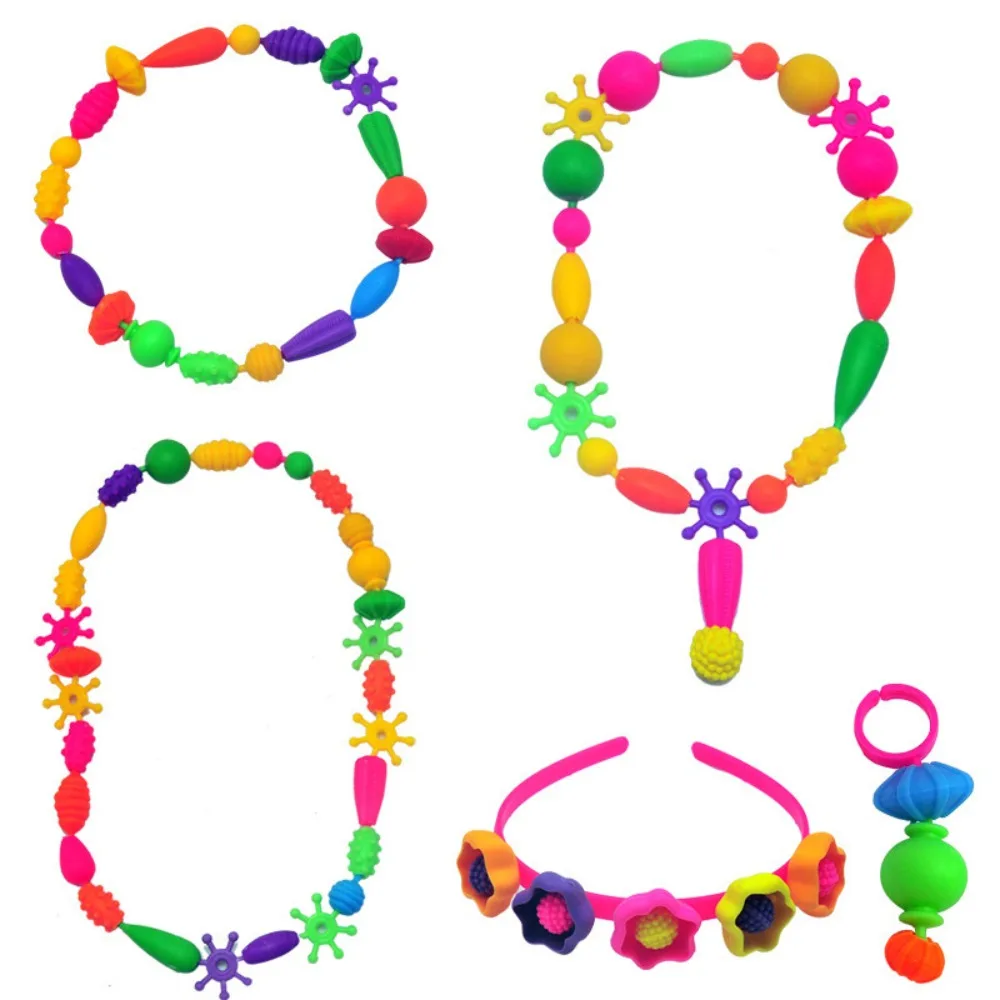 Ensemble de Perles Pop Colorées en Plastique pour Enfant, Collier, Bracelet, Créatif, DIY