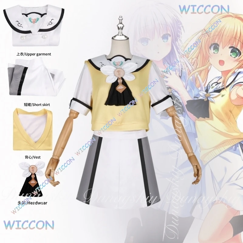 Cos c verão bolsos jogo ao sorakado e tsumugi wenders cosplay com branco amarelo jk com perucas azuis amarelas traje cosplay