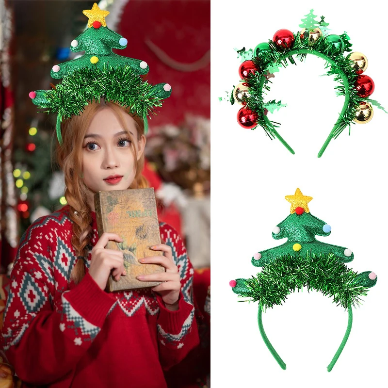 1Pcs Christmas Hair Hoop Santa Claus Hair Band Reindeer Head Hat Toppers Funny Holiday Headband Cute Xmas Decor